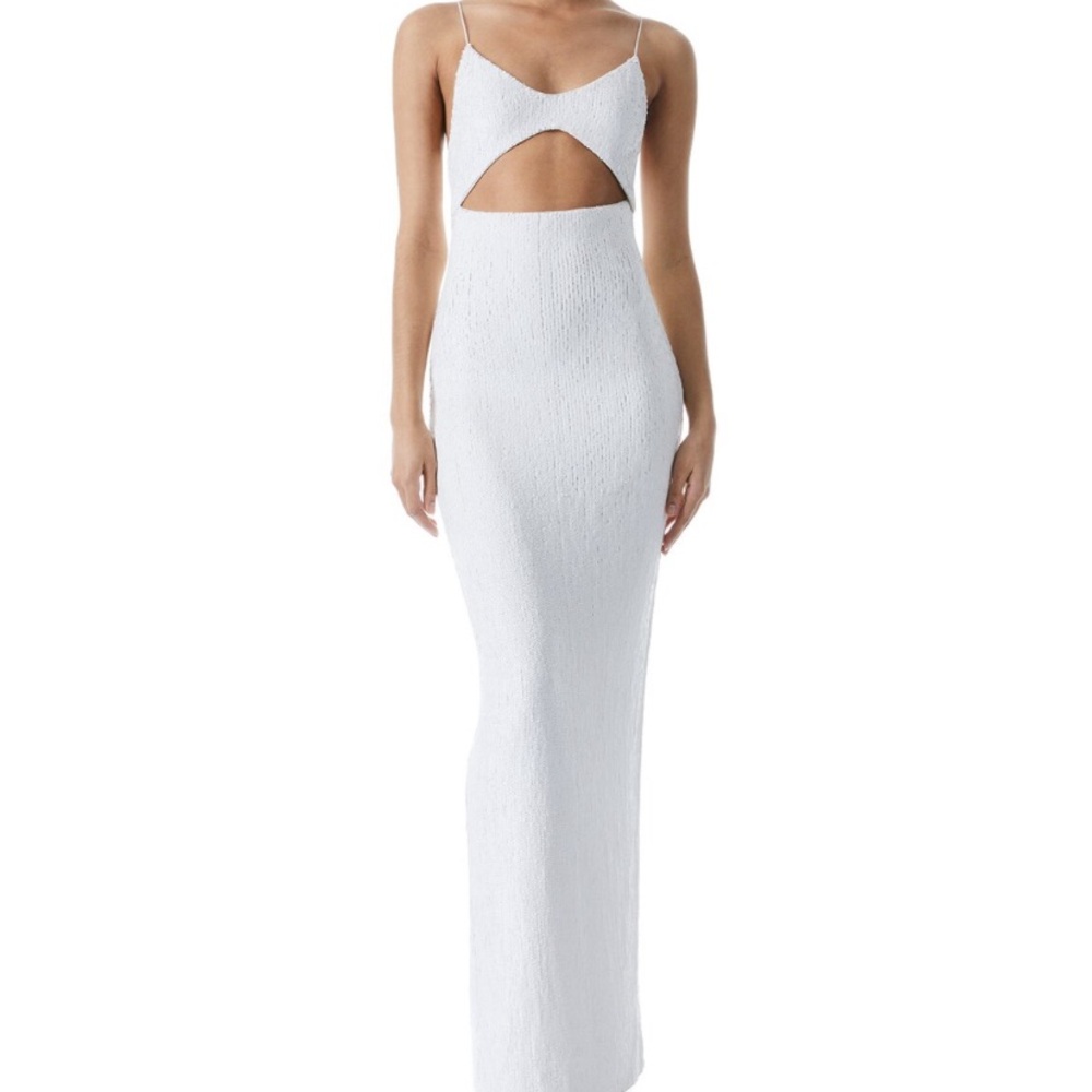 ALICE & OLIVIA VALLI CUT OUT CAMI DRESS IN OFF WHITE